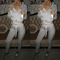 Fashion Long Sleeve Hooded Sweatshirt Coat + Pants Two-piece Set