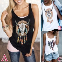 Fashion Round Neck Creative Pattern Print Tank Top