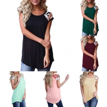 Fashion Printed Spliced Short Sleeve Round Neck T-shirt