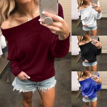 Sexy Off-shoulder Boat Neck Long Sleeve Solid Color Sweatshirt