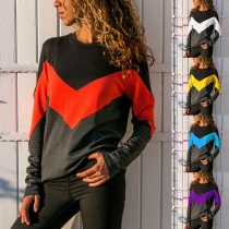 Fashion Contrast Color Long Sleeve Round Neck T-shirt
