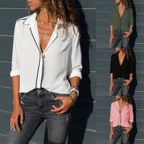 Fashion Solid Color Long Sleeve Chiffon Blouse