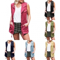 Fashion Solid Color Drawstring Waist Vest