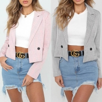 OL Style Long Sleeve Slim Fit Plaid Blazer