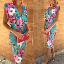 Sexy Deep V-neck Sleeveless High Waist Midi Slim Fit Dress
