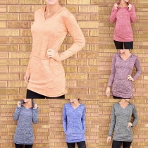 Fashion Long Sleeve V-neck Slim Fit Hoodie