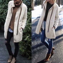 Fashion Long Sleeve Stand Collar Front-zipper Coat