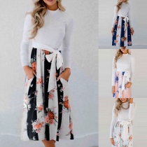 Fashion Long Sleeve Round Neck Printed Dress