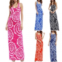Ethnic Style Sleeveless Round Neck Printed Maxi Dress