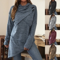 Fashion Solid Color Long Sleeve Oblique Collar Coat