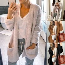 Fashion Solid Color Long Sleeve Plush Cardigan