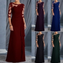 Sexy See-through Lace Spliced Half Sleeve Round Neck Party Dress