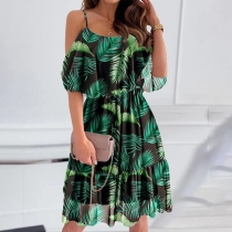 Sexy Off-shoulder Half Sleeve Irregular Hem Solid Color Dress