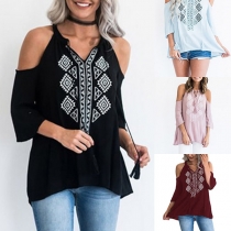 Sexy Off-shoulder Half Sleeve Printed Top