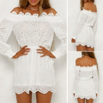 Sexy Off-shoulder Bat Neck Long Sleeve High Waist Hollow Out Dress