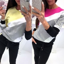 Fashion Contrast Color Long Sleeve Round Neck Sweatshirt