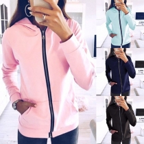 Fashion Solid Color Long Sleeve Zip-Up Slim-Fit Hoodie
