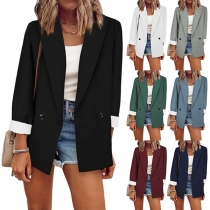 OL Style Long Sleeve Solid Color Slim Fit Blazer