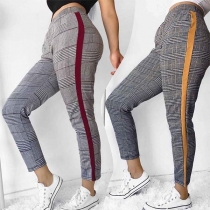 Fashion High Waist Contrast Color Plaid Pants