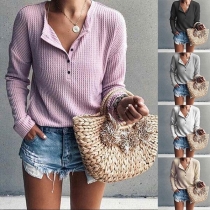 Fashion Solid Color Long Sleeve Round Neck T-shirt 