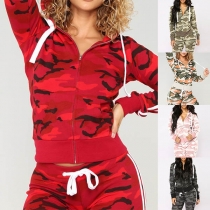 Fashion Camouflage Printed Hooded Sweatshirt Coat + Pants Sports Suit 