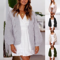 Fashion Solid Color Long Sleeve Loose Knit Cardigan
