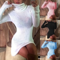 Sexy Deep V-neck Long Sleeve Slim Fit Sweater Dress with Infinity Scarf