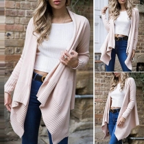 Fashion Solid Color Long Sleeve Irregular Hem Knit Cardigan