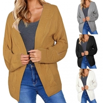 Fashion Solid Color Long Sleeve Loose Knit Cardigan 