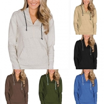 Fashion Solid Color Long Sleeve Loose Hoodie