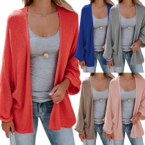 Fashion Solid Color Long Sleeve Loose Knit Cardigan 
