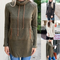 Fashion Solid Color Long Sleeve Cowl Neck Casual Sweatshirt 