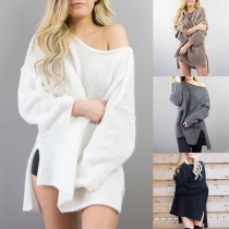 Fashion Solid Color Long Sleeve Round Neck High-low Hem Sweater