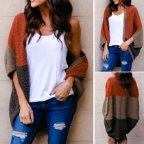 Fashion Contrast Color Dolman Sleeve Loose Knit Cardigan 