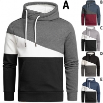 Fashion Contrast Color Printed Long Sleeve Men's Hoodie