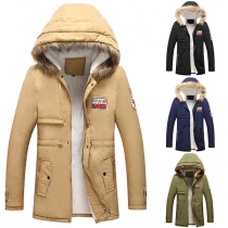Fashion Faux Fur Spliced Hooded Plush Lining Solid Color Padded Coat