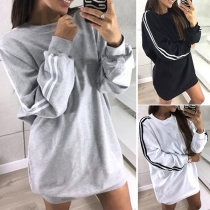 Fashion Striped Spliced Long Sleeve Round Neck Sweatshirt Dress