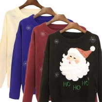 Cute Santa Claus Pattern Long Sleeve Round Neck Sweater 
