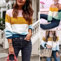 Fashion Contrast Color Long Sleeve Round Neck Sweatshirt 