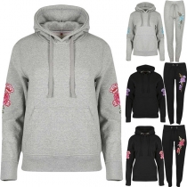 Fashion Embroidered Spliced Long Sleeve Hoodie + Pants Two-piece Set 