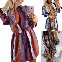 Fashion Long Sleeve High Neck Printed Dress
