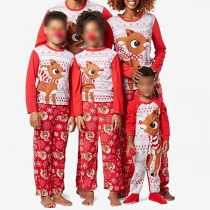Cute Elk Printed Long Sleeve T-shirt + Pants Home Wear Parent-child Two-piece Set