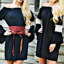 Sexy Off-shoulder Boat Neck Lace Spliced Trumpet Sleeve Dress