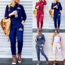 Fashion Solid Color Long Sleeve Sweatshirt + Pants Sports Suit 