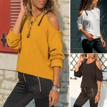 Fashion Solid Color Round-neck Hollow Out Long Batwing Sleeve Sweater