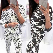 Fashion Long Sleeve Round Neck Printed Sweatshirt + Pants Two-piece Set 