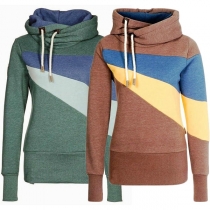 Fashion Contrast Color Long Sleeve Slim Fit Hoodie 