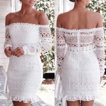 Sexy Off-shoulder Boat Neck Long Sleeve Slim Fit Lace Dress