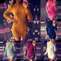 Fashion Solid Color Long Sleeve Turtleneck Slim Fit Sweater Dress