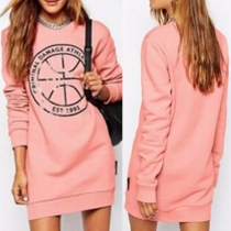 Fashion Printed Long Sleeve Round Neck Sweatshirt Dress